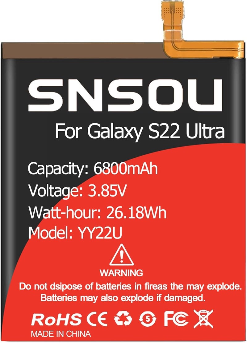SNRONEW Galaxy S22 Ultra Battery, (2024 Upgraded) 6800mAh EB-BS908ABY Li-Polymer Battery Replacement Compatible with Galaxy S22 Ultra 5G SM-S908U with Screwdriver Tool Kit - Image 5